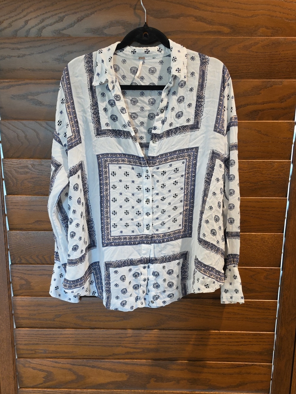 Free People White and Navy Bandana Print Button-Up Shirt